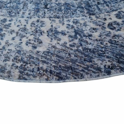 Runder Teppich 140 cm FRANCO mit Ornamenten - blau / weiß