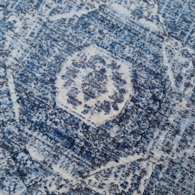Runder Teppich 140 cm FRANCO mit Ornamenten - blau / weiß