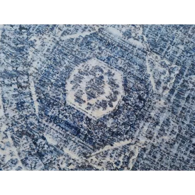 Runder Teppich 140 cm FRANCO mit Ornamenten - blau / weiß