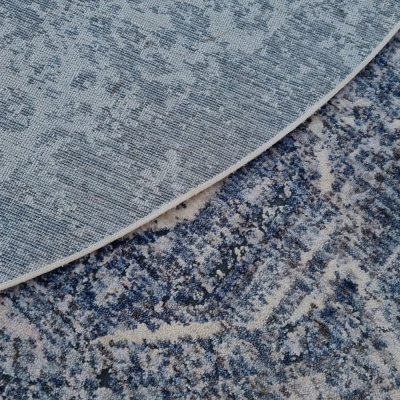 Runder Teppich 140 cm FRANCO mit Ornamenten - blau / weiß