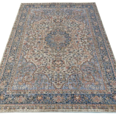 Stück Teppich 140x190 cm FRANCO mit Ornamenten - beige / blau