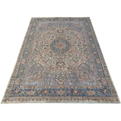 Stück Teppich 140x190 cm FRANCO mit Ornamenten - beige / blau