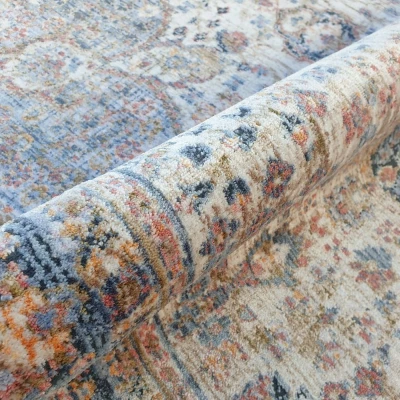 Stück Teppich 140x190 cm FRANCO mit Ornamenten - beige / blau