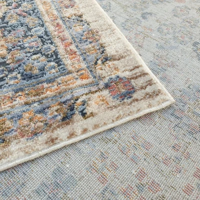 Stück Teppich 140x190 cm FRANCO mit Ornamenten - beige / blau