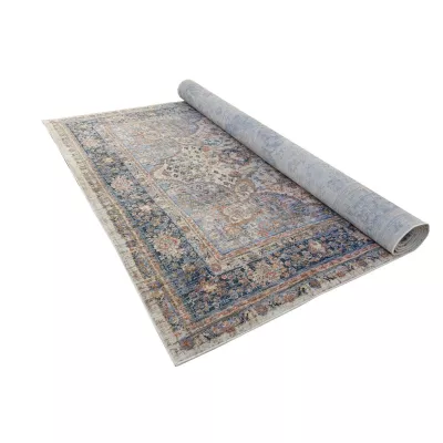 Stück Teppich 140x190 cm FRANCO mit Ornamenten - beige / blau