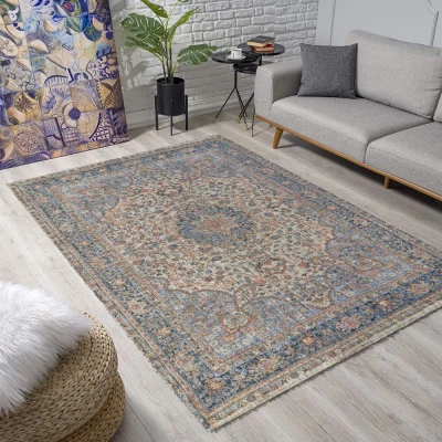 Stück Teppich 120x170 cm FRANCO mit Ornamenten - beige / blau