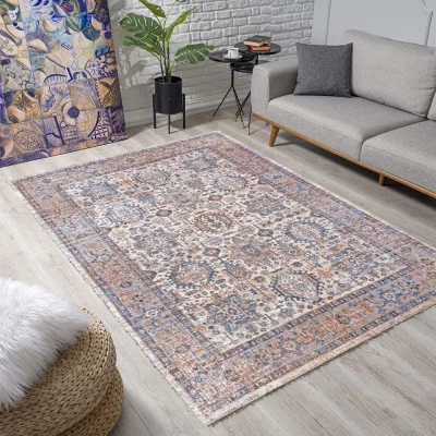 Stück Teppich 200x290 cm FRANCO mit Ornamenten - blau/beige