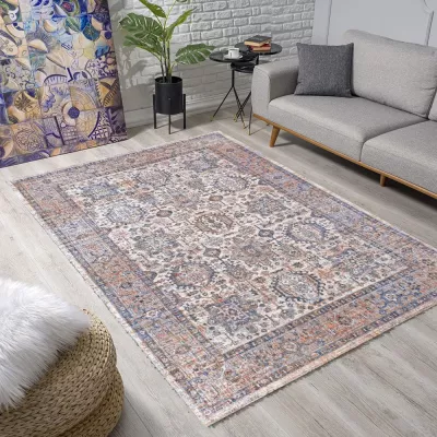 Stück Teppich 200x290 cm FRANCO mit Ornamenten - blau/beige