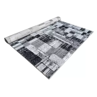 Stück Teppich 200x290 cm DEMIAN mit Patchworkmuster - grau/weiß