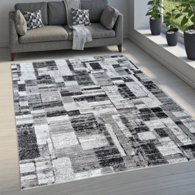 Stück Teppich 200x290 cm DEMIAN mit Patchworkmuster - grau/weiß