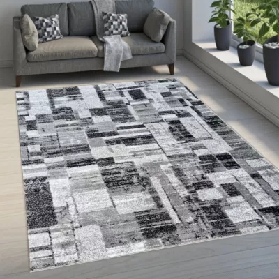 Stück Teppich 200x290 cm DEMIAN mit Patchworkmuster - grau/weiß