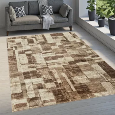 Stück Teppich 140x190 cm DEMIAN mit Patchworkmuster - braun / beige
