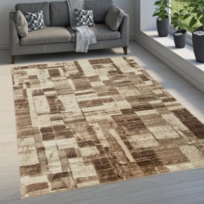 Stück Teppich 80x150 cm DEMIAN mit Patchworkmuster - braun / beige