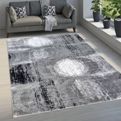 Abstrakter Stückteppich 200x290 cm DEMIAN - grau / weiß / schwarz