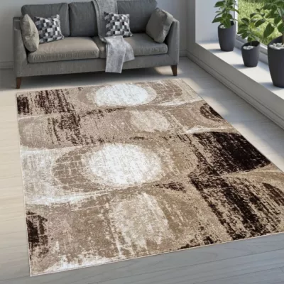Abstrakter Stückteppich 80x150 cm DEMIAN - braun / weiß / schwarz