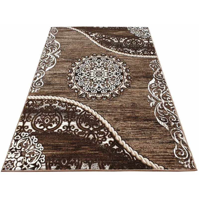 Teppich 80x150 cm DEMIAN mit Ornamenten - braun/weiß