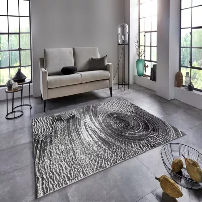Abstrakter Stückteppich 140x190 cm DEMIAN - grau/weiß
