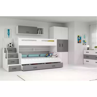 Kinderhochbett mit Stauraum und Matratzen 80x200 IDA 3 – Weiß / Graphit