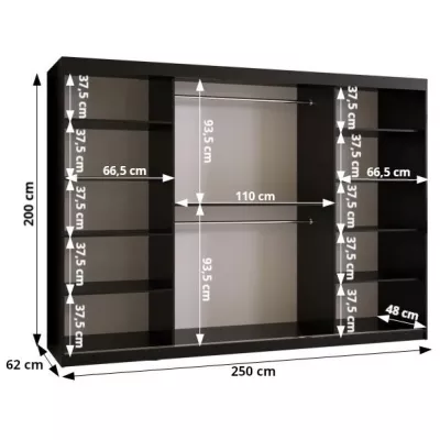 Kleiderschrank KATIE 3 - 250 cm, schwarz / schwarz
