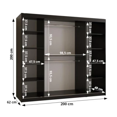 Kleiderschrank KATIE 3 - 200 cm, schwarz / schwarz