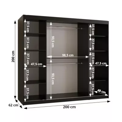 Kleiderschrank KATIE 3 - 200 cm, schwarz / schwarz