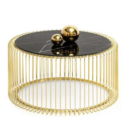 Runder Couchtisch IRAKLI – Gold/Schwarzer Marmor
