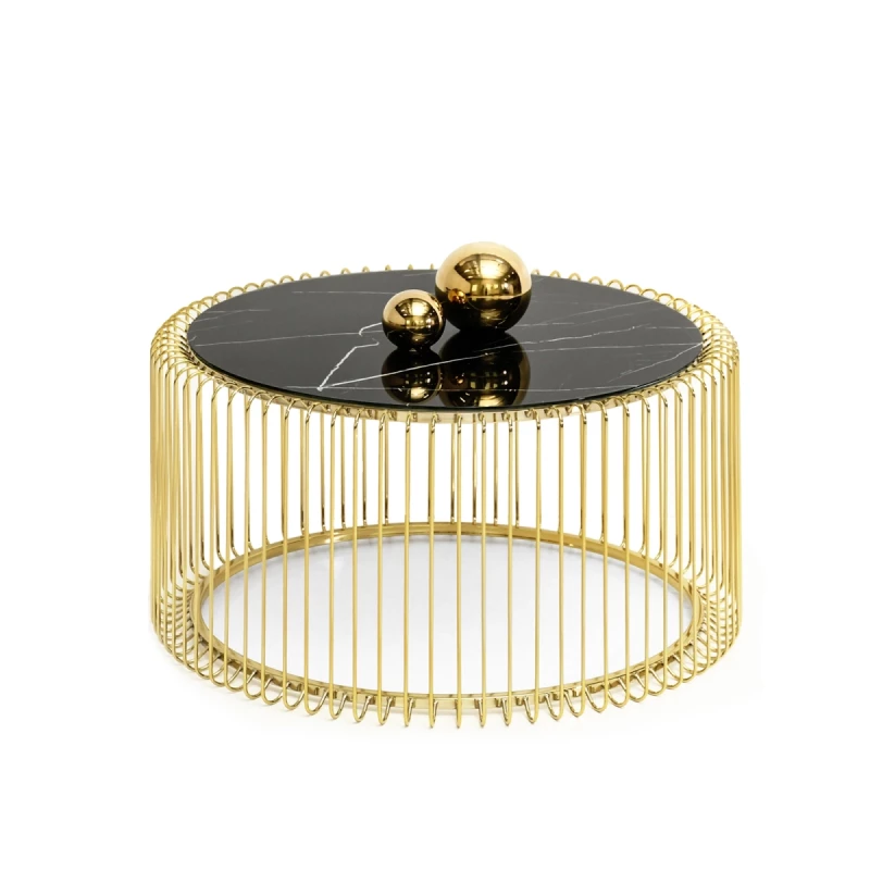 Runder Couchtisch IRAKLI – Gold/Schwarzer Marmor