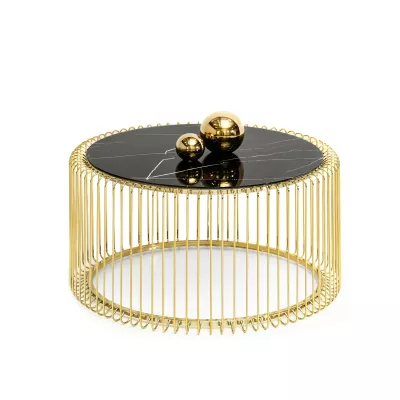 Runder Couchtisch IRAKLI – Gold/Schwarzer Marmor