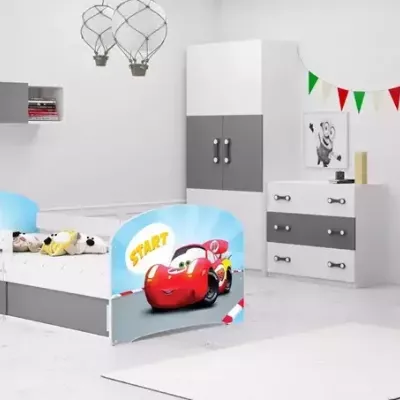 Kinderbett mit Stauraum mit Matratze 80x160 RACER 1 - weiß
