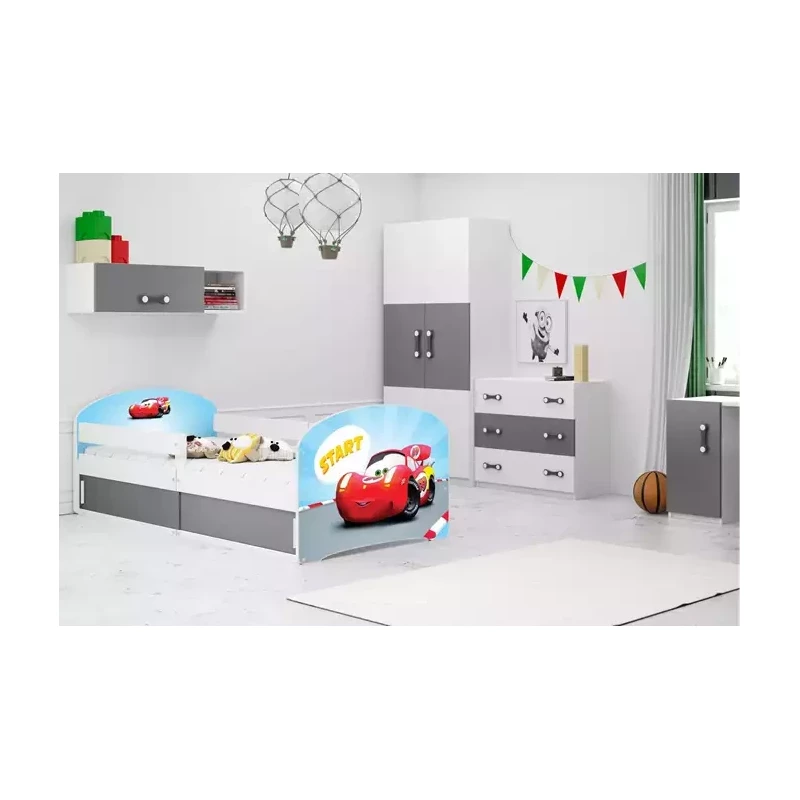 Kinderbett mit Stauraum mit Matratze 80x160 RACER 1 - weiß