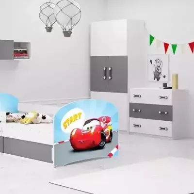 Kinderbett mit Stauraum mit Matratze 80x160 RACER 1 - weiß