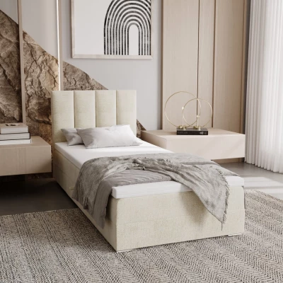 Polsterbett 90x200 ELSIE 4 mit Stauraum – hellbeige, linke Ausführung