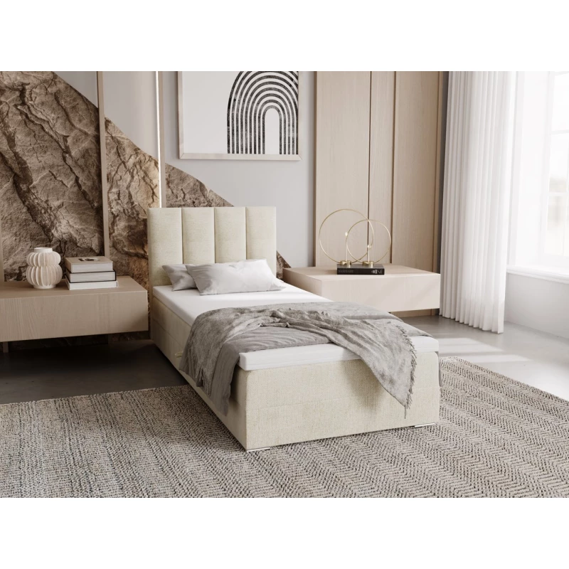 Polsterbett 90x200 ELSIE 4 mit Stauraum – hellbeige, linke Ausführung