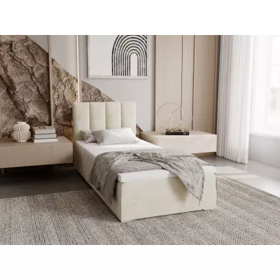 Polsterbett 90x200 ELSIE 4 mit Stauraum – hellbeige, linke Ausführung