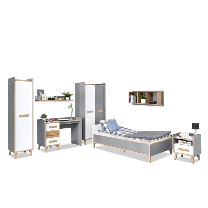 Studentenzimmermöbel ANGELY - weiß / grau / asch