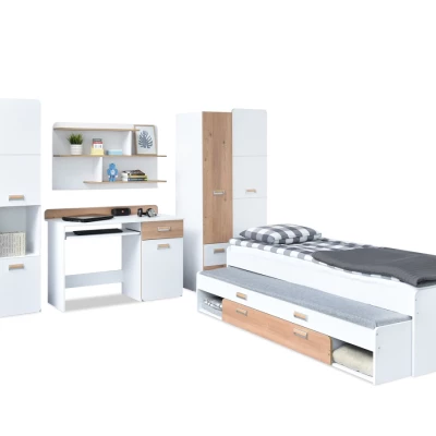 JOHELY Studentenzimmermöbel mit Bett - weiß / Nash-Eiche