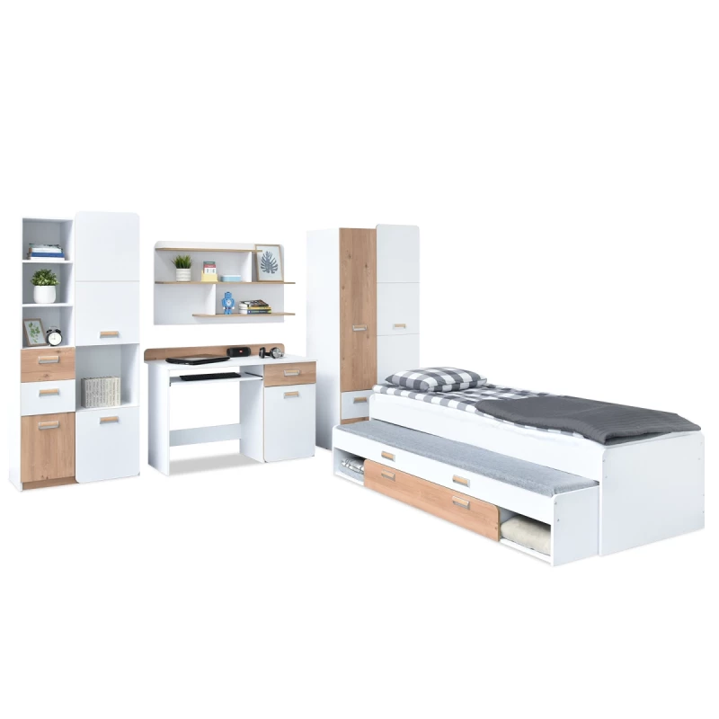 JOHELY Studentenzimmermöbel mit Bett - weiß / Nash-Eiche