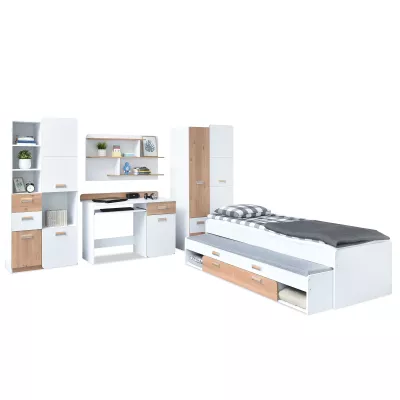 JOHELY Studentenzimmermöbel mit Bett - weiß / Nash-Eiche