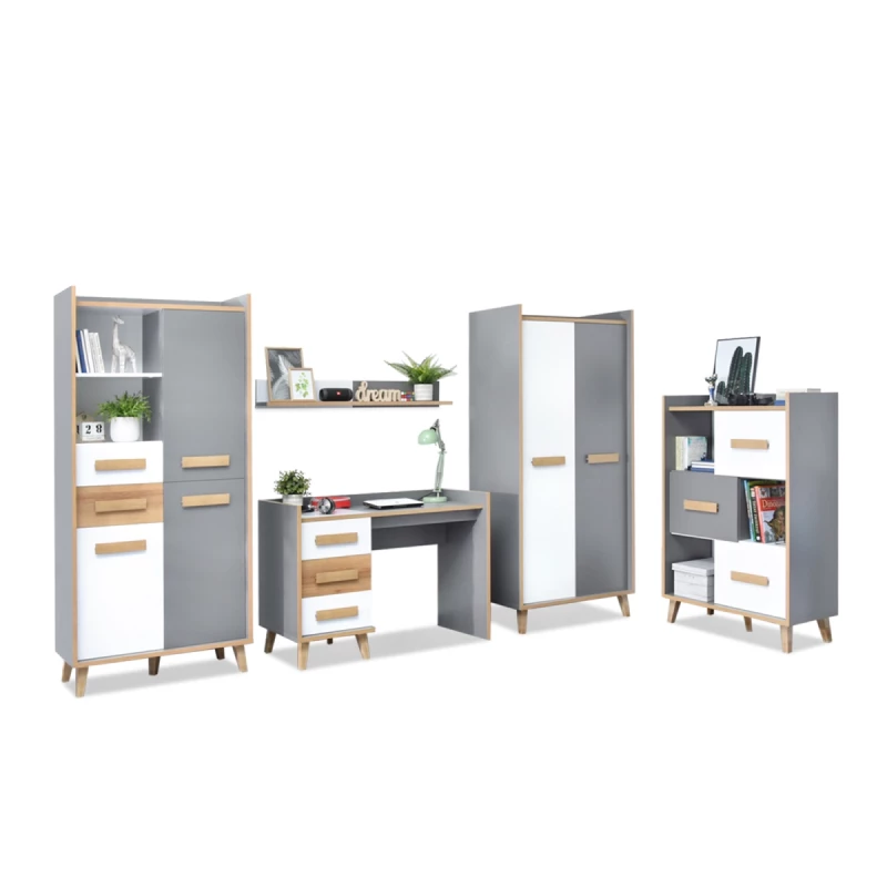 Studentenzimmer-Set ANGELY – weiß/grau/asch