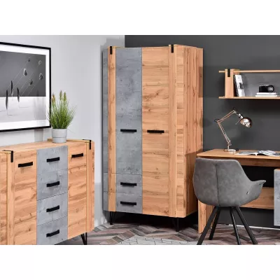 Studentenzimmermöbel NIXON - Eiche / Beton / Schwarz