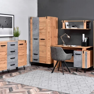 Studentenzimmermöbel NIXON - Eiche / Beton / Schwarz