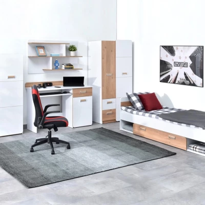 JOHELY Studentenzimmer-Set mit Bett - weiß / Nash Oak