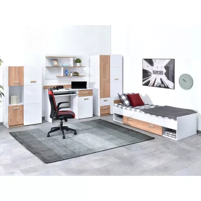 JOHELY Studentenzimmer-Set mit Bett - weiß / Nash Oak