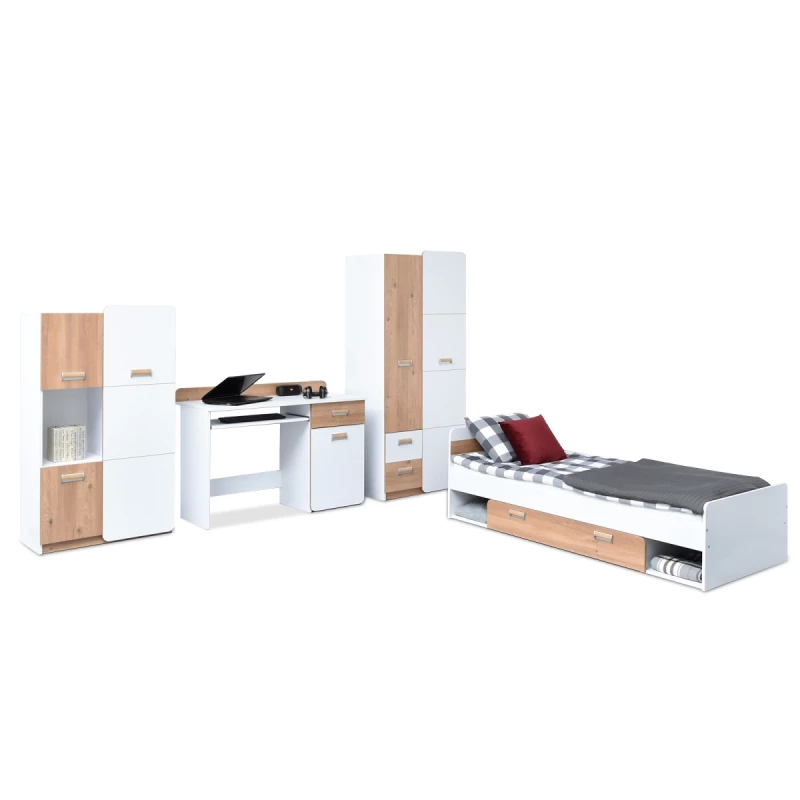 JOHELY Studentenzimmer-Set mit Bett - weiß / Nash Oak