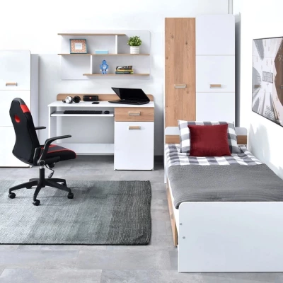 JOHELY Studentenzimmer-Set mit Bett - weiß / Nash Oak