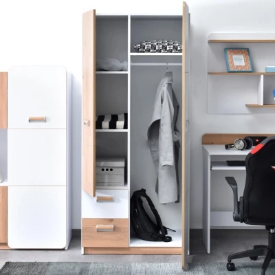 JOHELY Studentenzimmer-Set mit Bett - weiß / Nash Oak