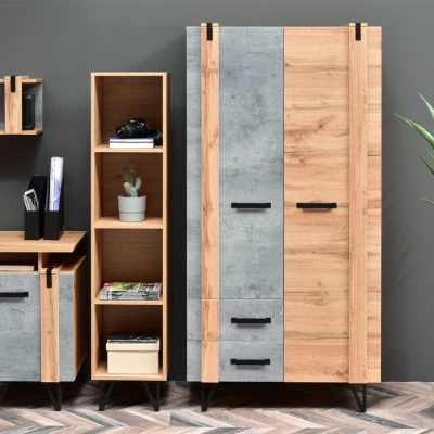 Wand für Studentenzimmer NIXON - Eiche / Beton / Schwarz