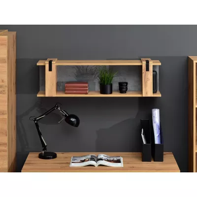 Wand für Studentenzimmer NIXON - Eiche / Beton / Schwarz