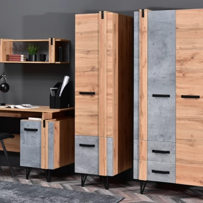 Wand für Studentenzimmer NIXON - Eiche / Beton / Schwarz