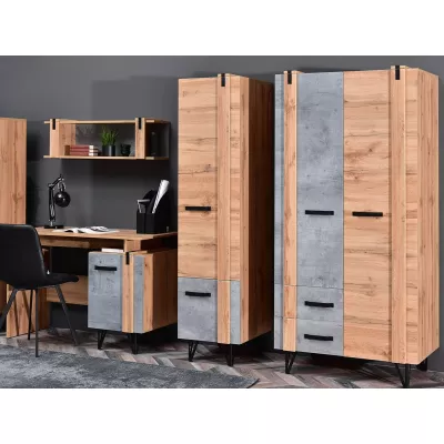 Wand für Studentenzimmer NIXON - Eiche / Beton / Schwarz